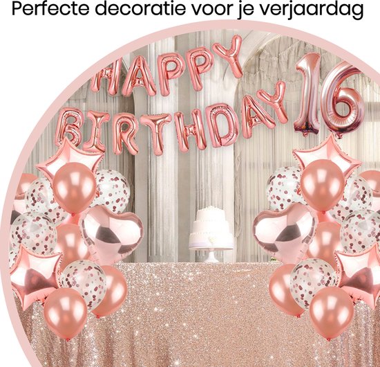 Happy Goods Birthday Decorations - Sweet 16 - Happy Birthday Garland - Rose Gold - Balloons - 61 Pieces - Birthday Decorations
