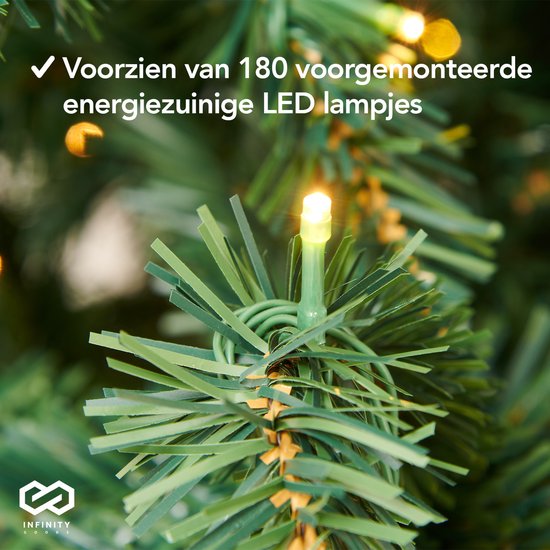 Infinity Goods Artificial Christmas Tree With LED Lights - 210 cm - Arbre de Noël réaliste en plastique - Support en métal - Vert