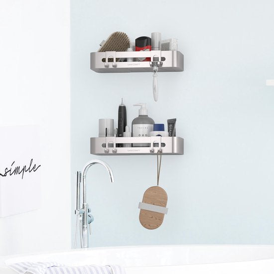 Sanicraft® Porte-douche - Pas de perçage - Convient à tout type de mur - Suspension - Inox - 2 pièces - Argent mat