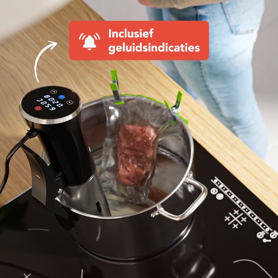 KitchenBrothers Stick Sous Vide - jusqu'à 95°C - Minuteur intégré - Cuiseur de précision - 1200W - Noir/RVS