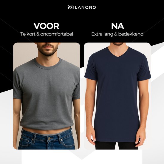 Milanoro - Lot de 4 T-shirts extra longs en coton - Marine - Col rond - S