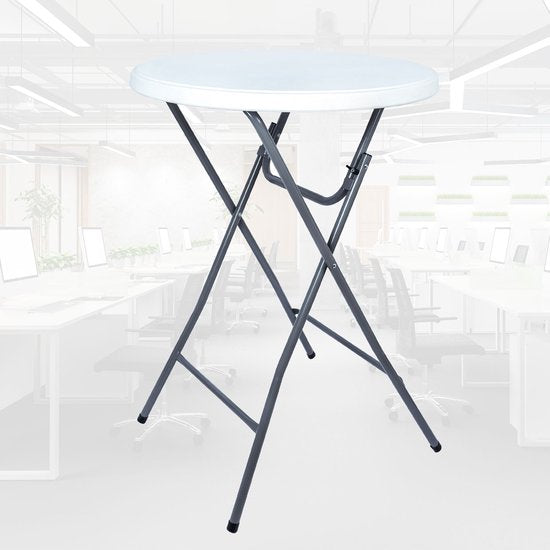 BRASQ Bartable Blanc/Gris ø80 x 110 cm - Table de bar - Table pliante - Pliable en plastique et métal pour l'intérieur et l'extérieur
