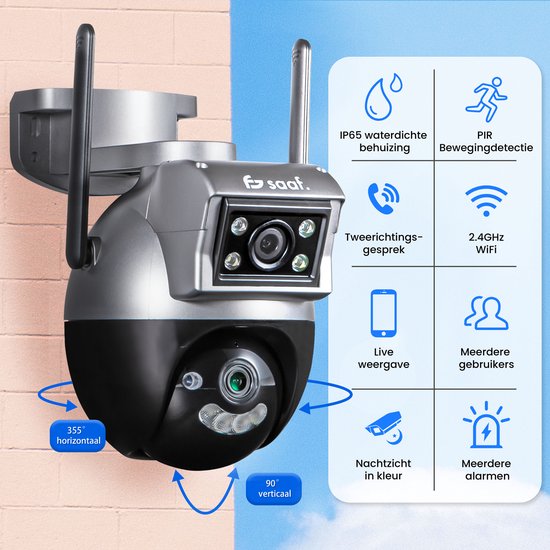 Caméra de sécurité extérieure - avec Wifi, stockage de 64 Go, vision nocturne - Caméra de sécurité intérieure - Noir - de Saaf