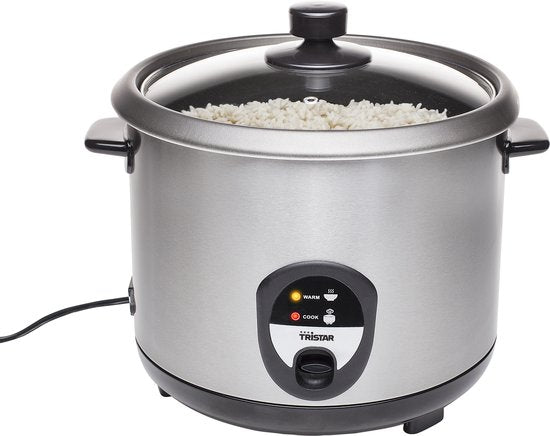 Cuiseur de riz Tristar 2.2L - RK-6129 - 10-12 personnes - Protection contre l'ébullition et le dessèchement, fonction maintien au chaud - acier inoxydable