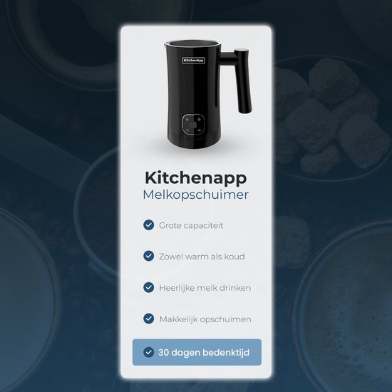KitchenApp Mousseur à lait électrique - Mousse et chauffe - Noir