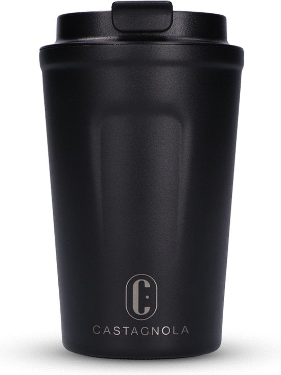 Mug thermos Castagnola - Tasse à café à emporter - Mug de voyage pour le café et le thé - Mug à thé - 380 ML - acier inoxydable - Noir