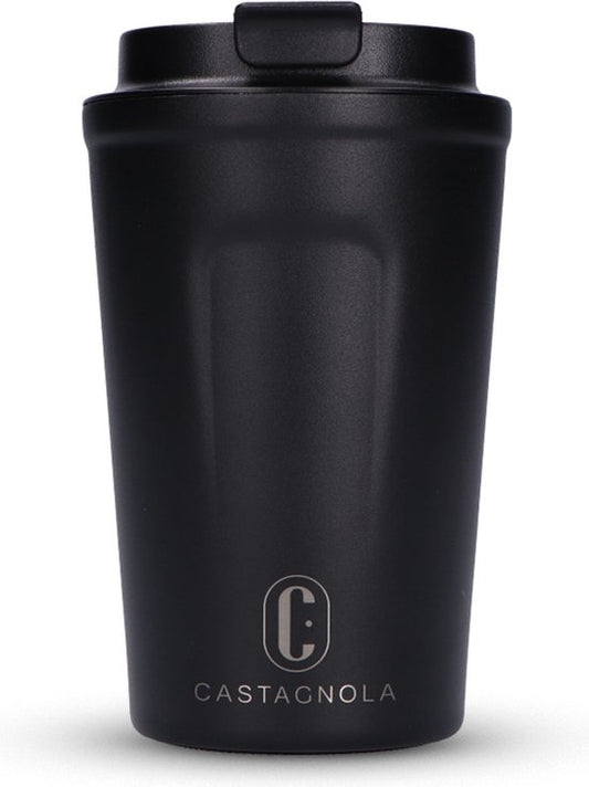 Mug thermos Castagnola - Tasse à café à emporter - Mug de voyage pour le café et le thé - Mug à thé - 380 ML - acier inoxydable - Noir