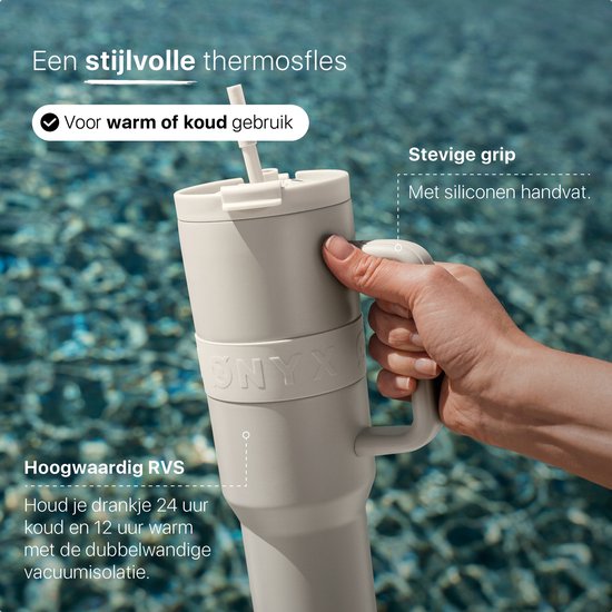 ONYX Bouteille à boire avec paille 1 litre - Bouteille d'eau pour enfants et adultes - Mug Thermos Mug de voyage en acier inoxydable - Buvette de motivation - Tasse à boire pour l'école - Blanc Coco
