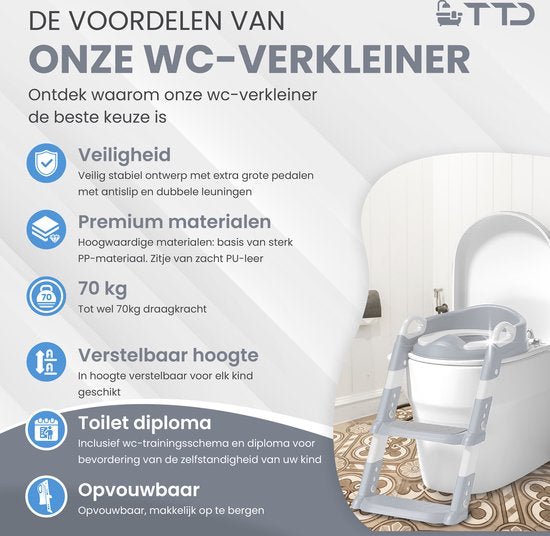 TTD® Potty Toddler - Toilet Dresser with Step - Toilet Dresser - Toilet trainer with Step - Hauteur réglable et pliable - 2 à 8 ans - Avec système de récompense et diplôme