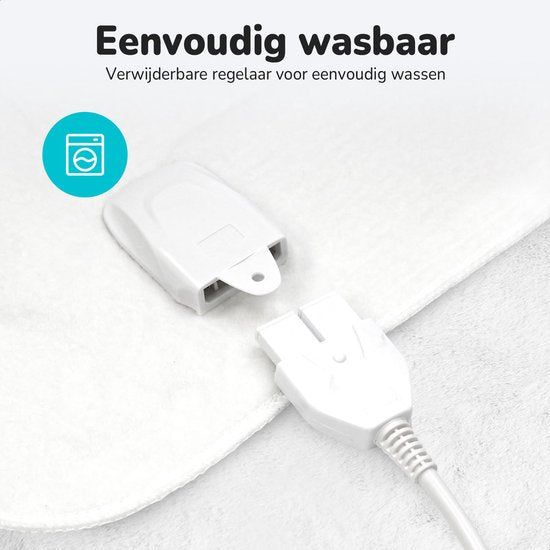 Couverture électrique Bloomfold - 150 x 80 cm - Lavable en machine - 1 personne - 3 niveaux - Couverture chauffante - Blanc/polyester