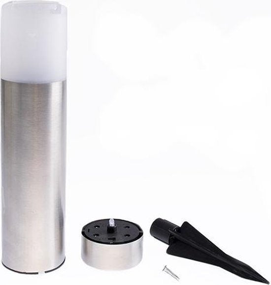 LED Lovers - Lampe de jardin solaire à LED avec pointes de terre - Lot de 4 - Lampe de chemin avec capteur de lumière - acier inoxydable - 8-10 heures de fonctionnement - 27cm