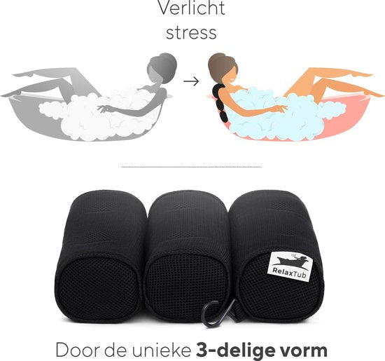 RelaxTub® Coussin de bain - Coussin pour la nuque - Coussin de bain - 6 ventouses solides - Antidérapant - Imperméable - Appui-tête de bain - Pour la tête, la nuque et les épaules - Coussin de bain noir