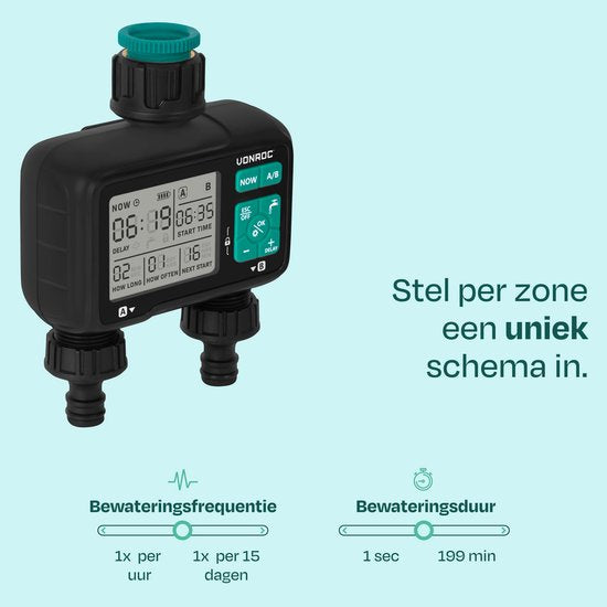 VONROC Programmateur d'arrosage à 2 voies - Ordinateur d'arrosage pour 2 zones - Temps et fréquence d'arrosage réglables par zone