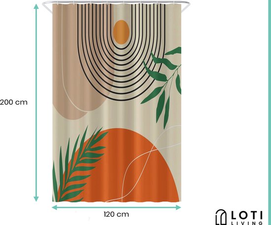 Loti Living Rideau de douche anti-moisissure - Art texturé - Anneaux inclus - Imperméable - Polyester - Rideau de douche 120x200 cm