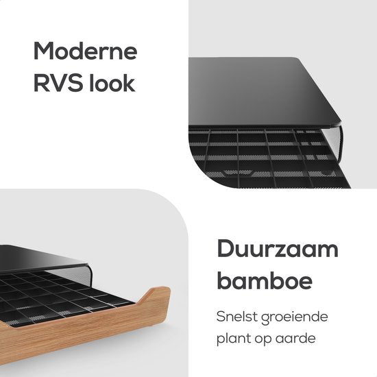 KitchenLove Porte-capsules Nespresso - Porte-tasses - Avec tiroir - Pour tasses à café - 60 tasses - Noir avec bois de bambou