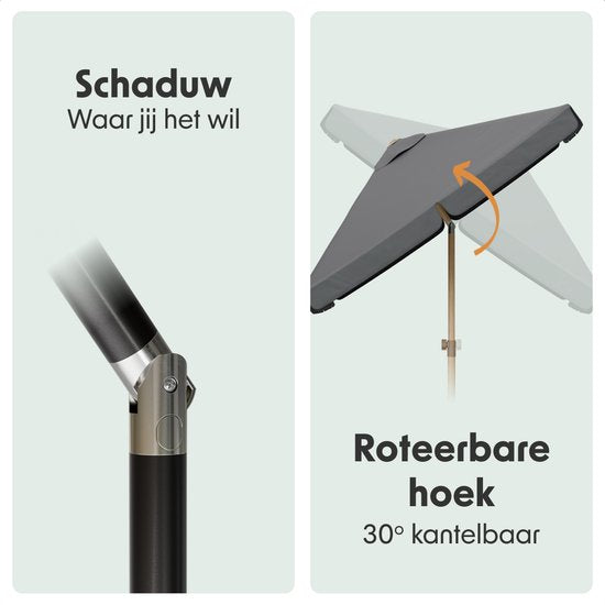 LifeGoods Parasol - Jardin - Parasol de balcon - 200x125cm - 30° inclinable - Imperméable - UPF50+ - Revêtement en bois - Gris foncé