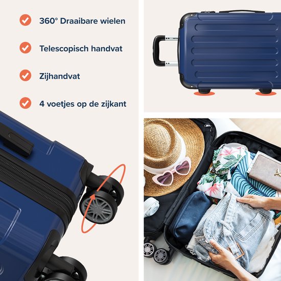TRVLMORE Valise à main - 45L - Serrure TSA - Léger - Extensible - Trolley - 54x36x22cm - Bleu foncé