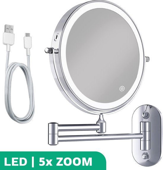 Miroir de maquillage avec éclairage LED - grossissement 5X - Miroir de rasage