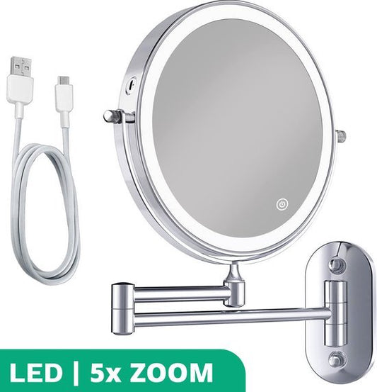 Miroir de maquillage avec éclairage LED - grossissement 5X - Miroir de rasage