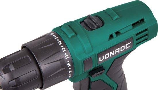 VONROC Perceuse sans fil - 16V - 1.5Ah - Batterie, chargeur rapide, 2 embouts de vissage et sac de rangement inclus