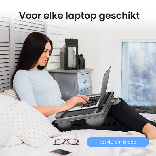 Coussin pour ordinateur portable - Lap table - Réglable - Support pour le travail à domicile - Table de lit - Support pour ordinateur portable et tablette - Avec support de téléphone