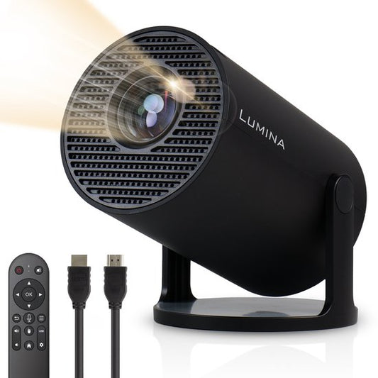Lumina® Pro Mini Beamer 2026 - Projecteur intelligent Android 14 avec Google Playstore - Home cinéma - Pour iOS & Android - WiFi 6 & Bluetooth 5.4 - Noir