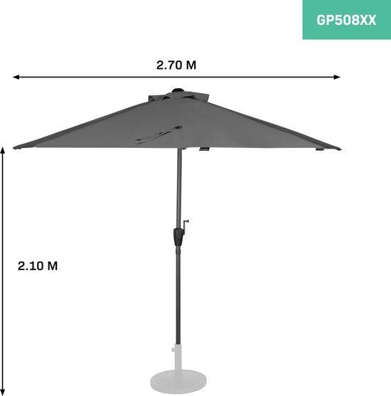 VONROC Premium Parasol Magione - Parasol de balcon durable - Semi-circulaire 270x135cm - Toile résistante aux UV - Gris - Housse de protection incluse