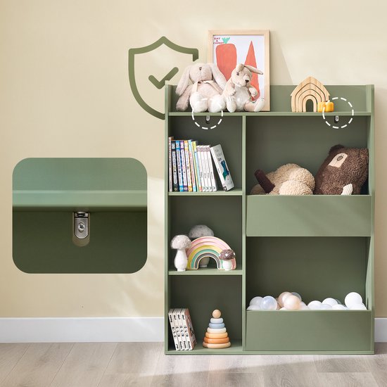 Sobuy Bibliothèque de rangement pour enfants avec 5 compartiments Meuble de rangement étagère pour jouets Bibliothèque porte-revues Vert 80x34x104cm KMB55-K-GR