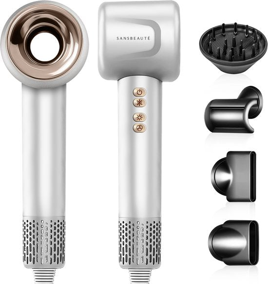 Sansbeauté® Sèche-cheveux avec diffuseur - Boucles - 110,000RPM - Sèche-cheveux ionique avec brosse - 4 accessoires - Sèche-cheveux de voyage - Curl Feun Set - Sèche Cheveux - Sèche-cheveux avec déflecteur - Sèche-cheveux - 1600W