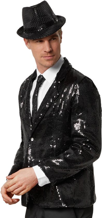 dressforfun - Manteau à paillettes homme noir L - Déguisement costume halloween partywear carnaval costume partywear - 303938