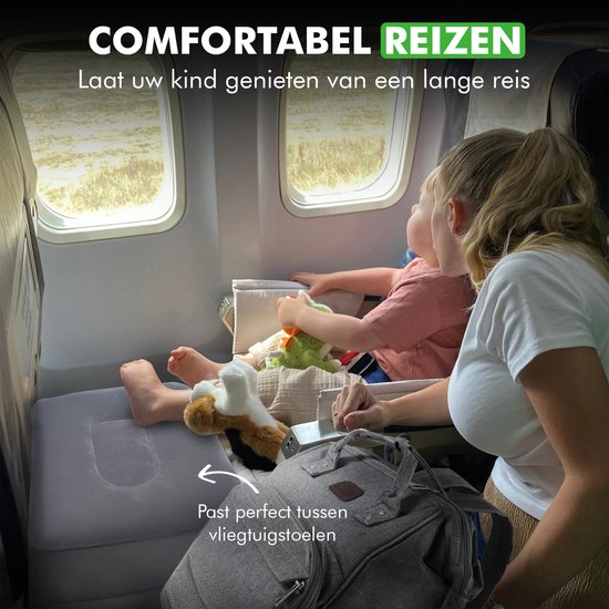 Travelhawk - Lit d'avion gonflable - Oreiller de voyage - Coussin pour les pieds - Lit d'avion - Repose-pieds - Pour bébé et enfants - 3 supports - Voiture/Train/Bus - PVC - Gris