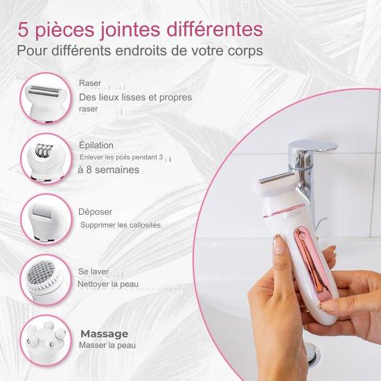 Epilateur 5-en-1 pour le Visage et le Corps femmes Nuvance - 5 accessoires