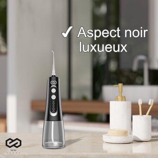 Infinity Goods Hydropulseur - Irrigateur oral - Fil dentaire électrique - Sans fil et rechargeable - 5 accessoires - Noir