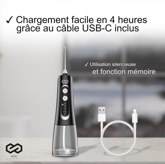 Infinity Goods Hydropulseur - Irrigateur oral - Fil dentaire électrique - Sans fil et rechargeable - 5 accessoires - Noir