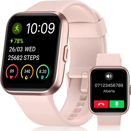 Montre connectée - MAOO - Femmes - Fonction complète de cloche - Moniteur de fréquence cardiaque - Podomètre - Multisport - Compatible Android et iOS - Rose