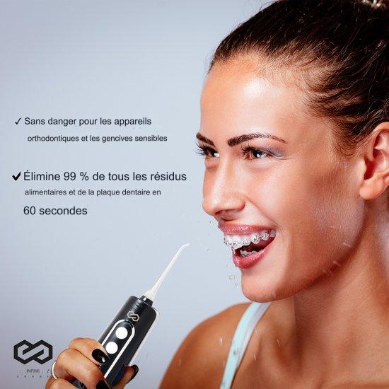 Infinity Goods Hydropulseur - Irrigateur oral - Fil dentaire électrique - Sans fil et rechargeable - 5 accessoires - Noir