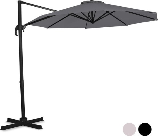 VONROC Premium Floating Parasol Bardolino Ø300cm - Base transversale et housse de protection incluses - Parasol rond - Orientable sur 360° - Inclinable - Toile résistante aux UV - Gris