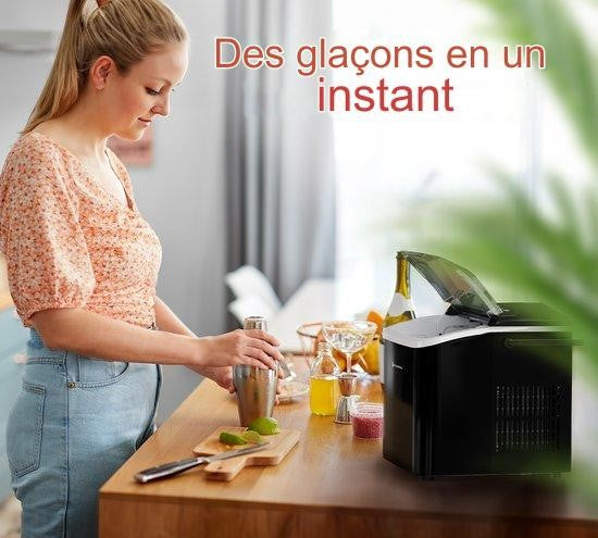 Machine à glaçons 1.5L KitchenBrothers 12kg/24h - Portable - Fonction auto-nettoyante - Noir