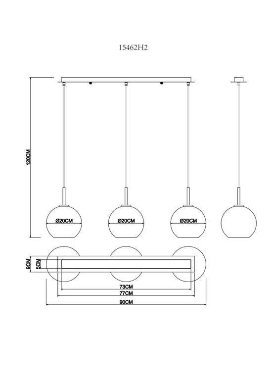 Globo - lampe suspendue - ADARA - bronze - verre - grande lampe de table pour salle à manger - E27 - 15462H2