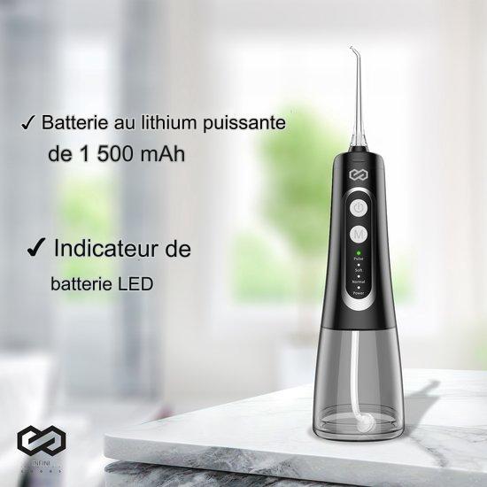 Infinity Goods Hydropulseur - Irrigateur oral - Fil dentaire électrique - Sans fil et rechargeable - 5 accessoires - Noir