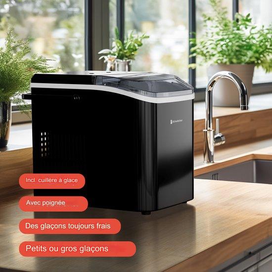 Machine à glaçons 1.5L KitchenBrothers 12kg/24h - Portable - Fonction auto-nettoyante - Noir