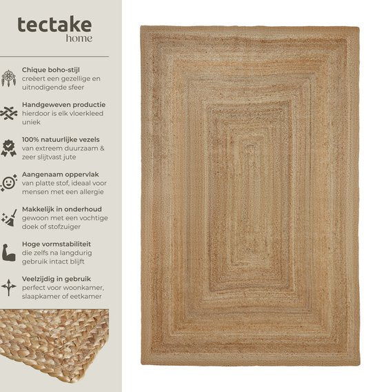 tectake® Tapis tissé à la main - Style Boho - Jute, tissage plat - Peu d'entretien - 290x200cm - Pour l'intérieur - Tapis vintage