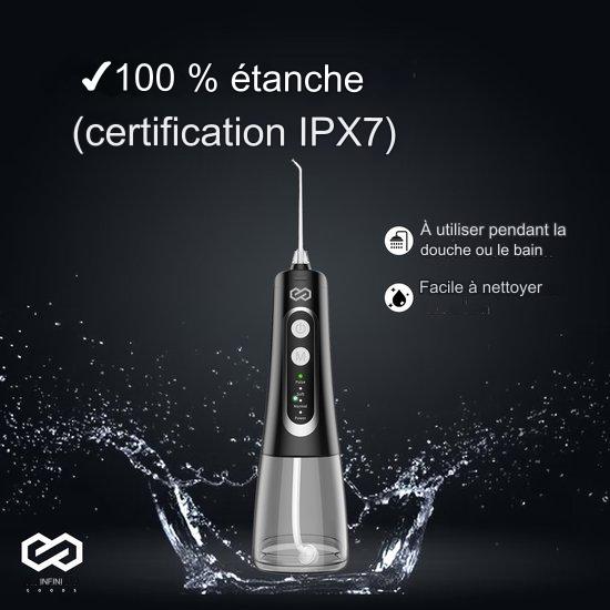 Infinity Goods Hydropulseur - Irrigateur oral - Fil dentaire électrique - Sans fil et rechargeable - 5 accessoires - Noir