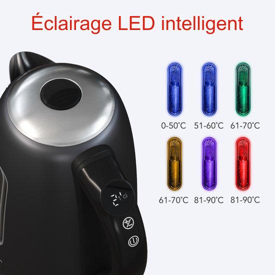 Bouilloire - KitchenBrothers - Avec contrôle de la température - Électrique - Avec filtre à chaux - 1,7L - Noir/RVS