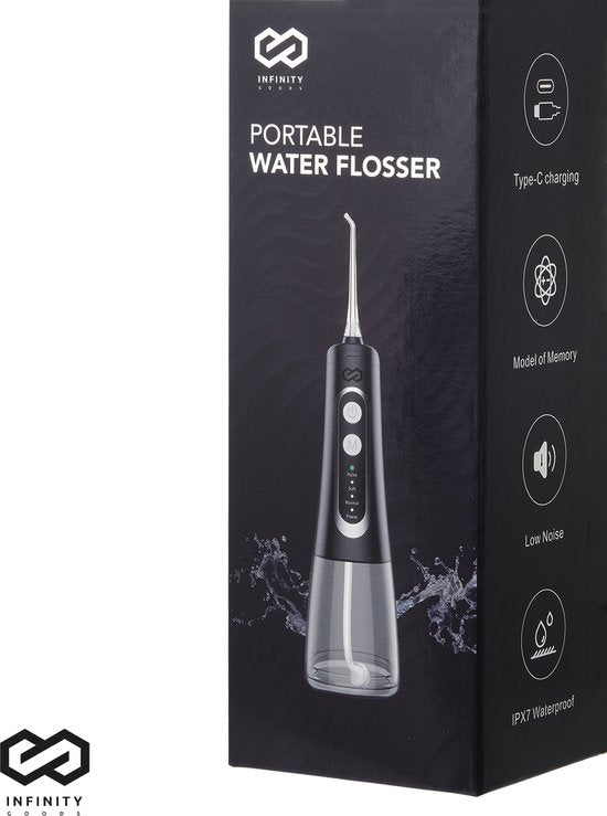 Infinity Goods Hydropulseur - Irrigateur oral - Fil dentaire électrique - Sans fil et rechargeable - 5 accessoires - Noir