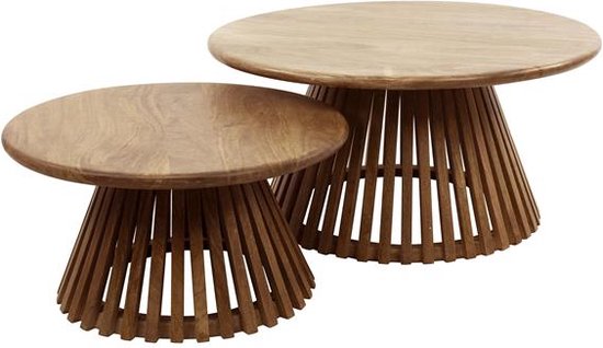 Hoyz - Table basse Tweak - Mangue massif - Couleur sable - Lot de 2