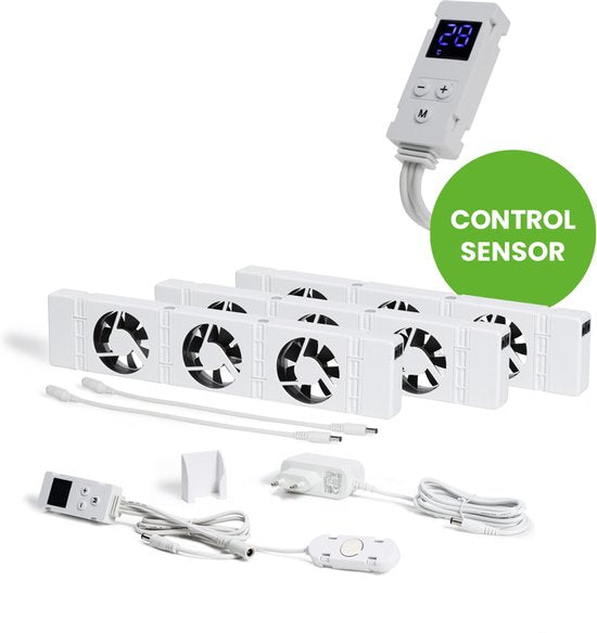 SpeedComfort Radiator Fan with Control Sensor - Trio Set (3x) - Chauffage plus rapide - Jusqu'à 22% d'économies d'énergie - Convient aux pompes à chaleur - Vitesses multiples - Facile à installer - Silencieux - Produit néerlandais - Blanc