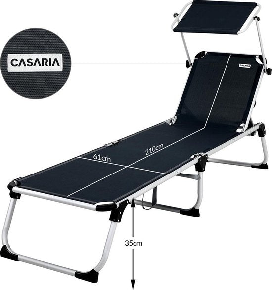 Casaria Aluminium Lounger Malta - équipée d'un parasol réglable en continu, d'un dossier à quatre positions et d'un sac latéral amovible - pour le jardin et la plage - aluminium et polychlorure anthracite - 210x61x35 cm