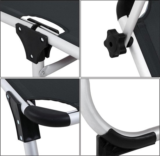 Casaria Aluminium Lounger Malta - équipée d'un parasol réglable en continu, d'un dossier à quatre positions et d'un sac latéral amovible - pour le jardin et la plage - aluminium et polychlorure anthracite - 210x61x35 cm