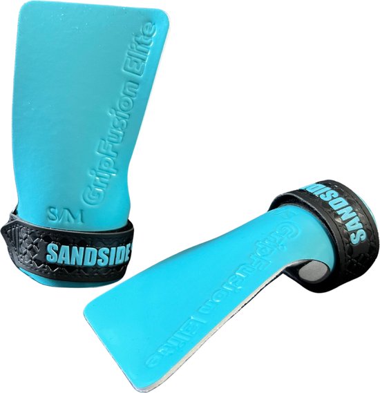 Sandside CrossFit Grips Elite 2.0 - Poignées adhésives - Pas de craie - Gants de fitness - Poignées sans doigts - Bleu ciel L/XL